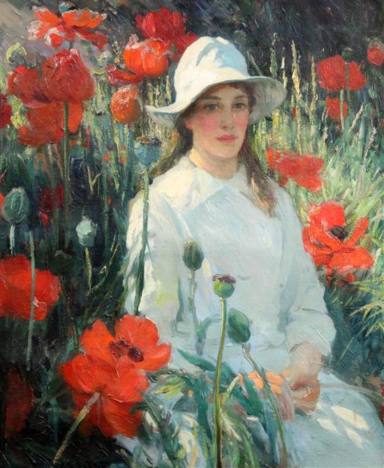 § Albert Thomas Jarvis Gilbert (active 1880-1920) Jeune Fille et Coquelicots c.1915 23.5 x 19.5in.